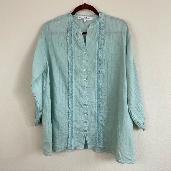 Sundance Tops - JP and Mattie Mint Green Lace Trim Oversized Button Down Top Cottagecore Size L